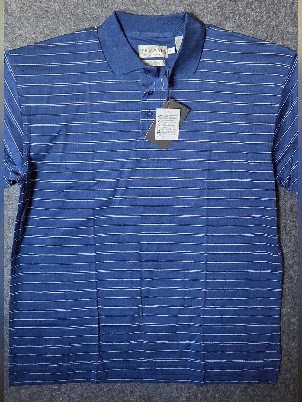 TEHAMA Men's Navy and White Striped Polo